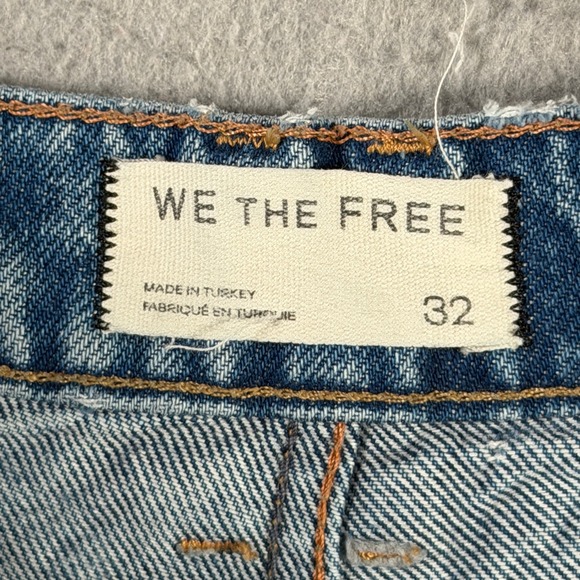 Free People We The Free Floral Barrel Leg Jean Blue High Rise Size 32 Distressed - Picture 11 of 13